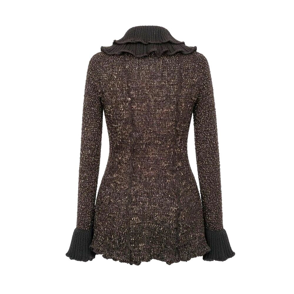 Whimsigoth Dark Fairycore Steampunk Brown Bell Cuffs Sweater Cardigan Size PL - Picture 2 of 8